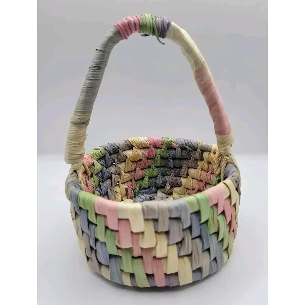 Lot Of 3 Department 56 Pastel Raffia Woven Miniature Spring Easter Baskets Decor